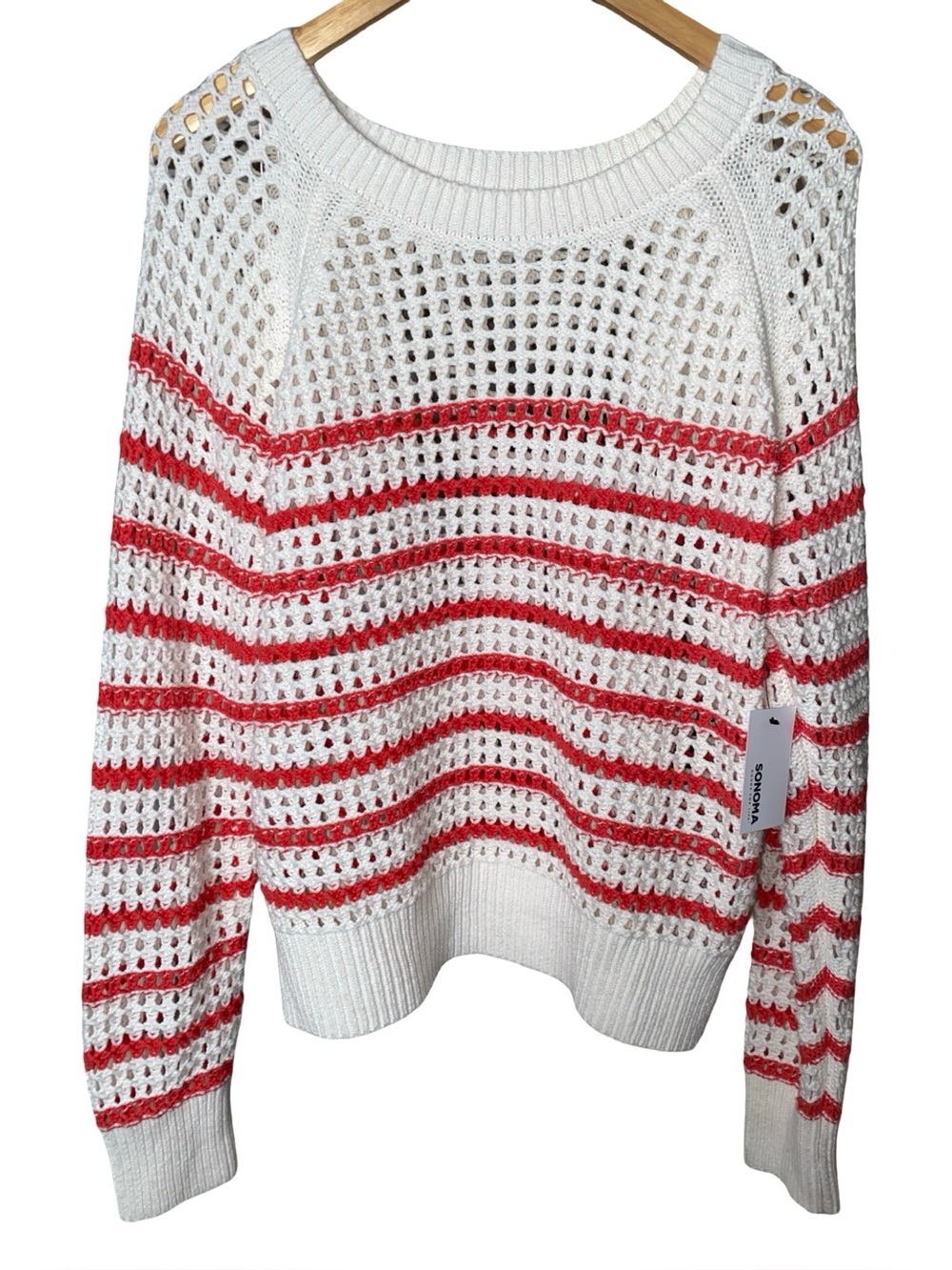Sonoma women’s crocheted mesh sweater size large NWT